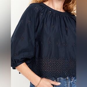 Eyelet embroidered cropped blouse